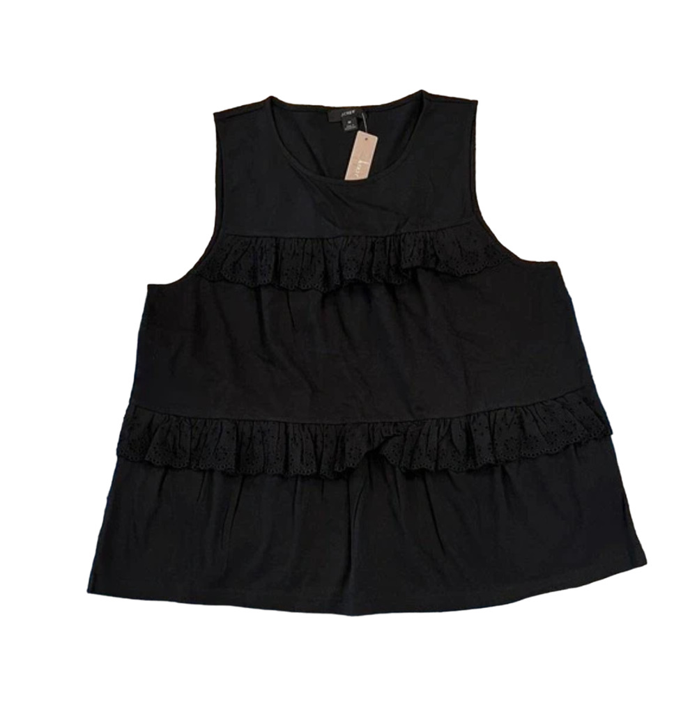 NWT J. Crew Black Tiered Eyelet Ruffle Tank Top